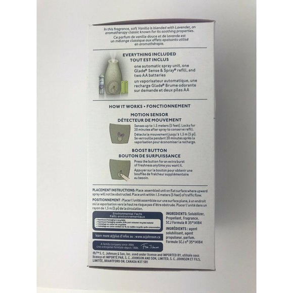 2 Glade Sense Spray Lavender & Vanilla Automatic Spray Motion Sensor Starter Kit - Picture 3 of 4